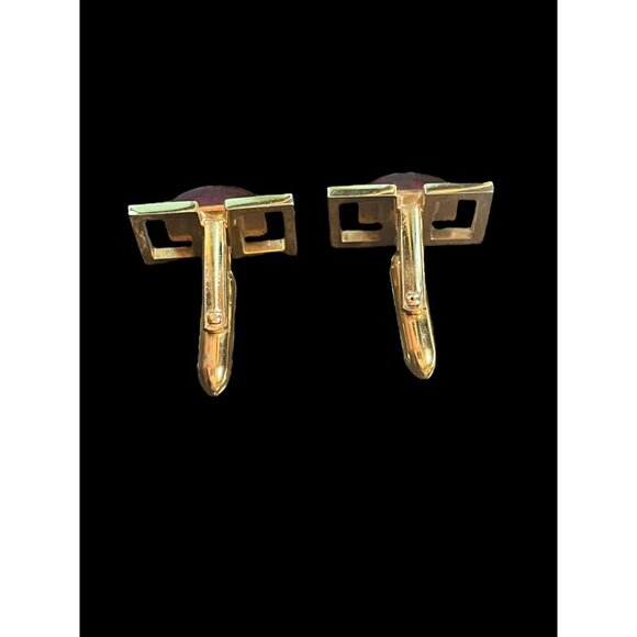 Vintage Gold Tone Cufflinks with Red Glass or Gemstone Inlay - Picture 3 of 5